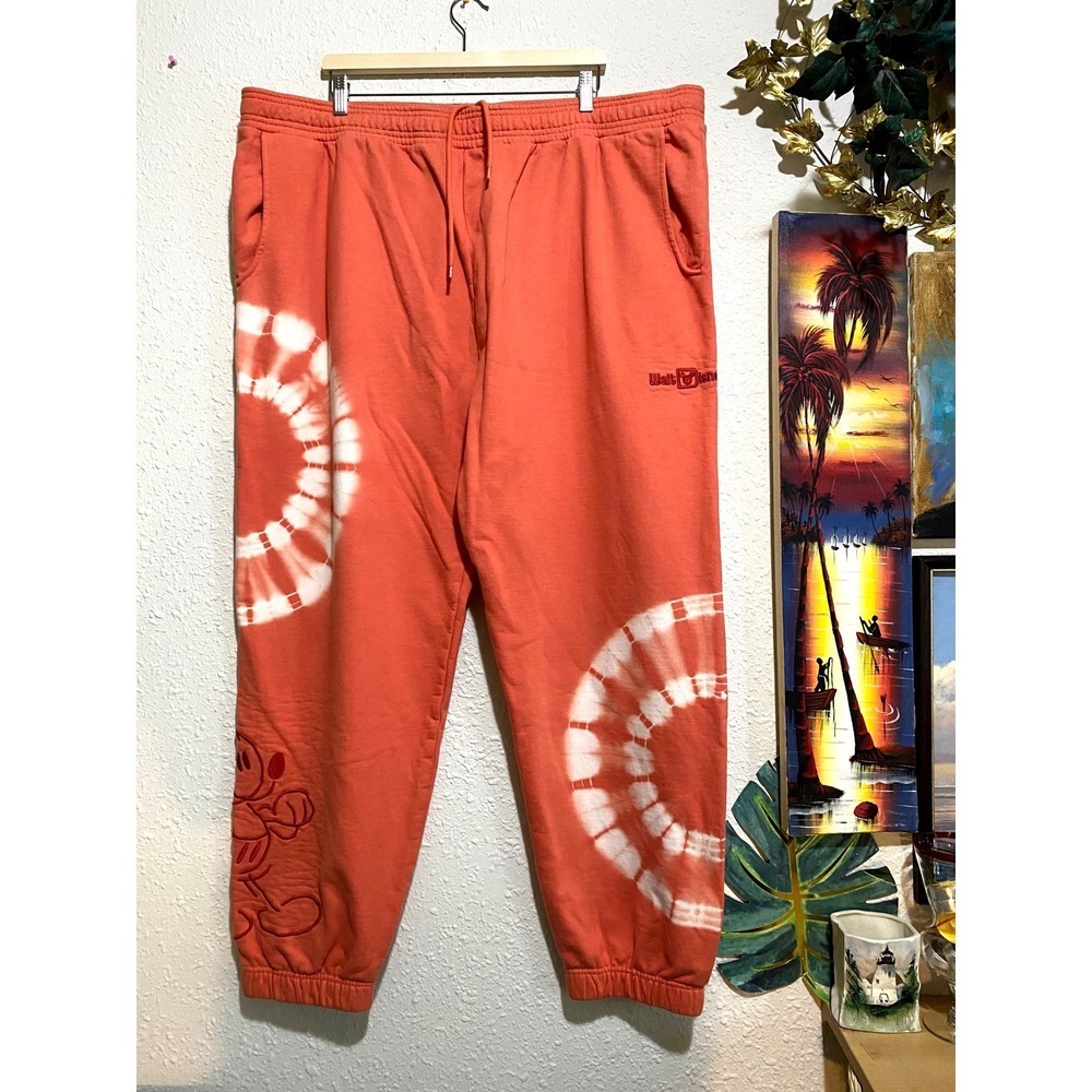 Disney Mickey Mouse Tie Dye Sweatpants Orange Joggers fun comfort waistband XXL